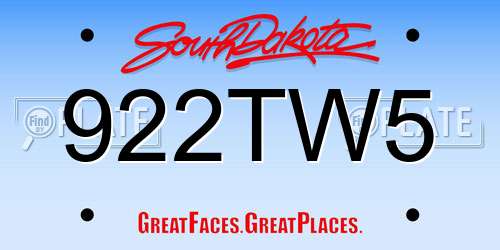 922TW5 South Dakota License Plate