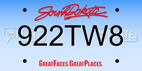 922TW8 South Dakota License Plate