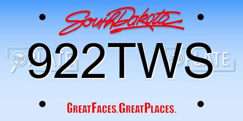 922TWS South Dakota License Plate