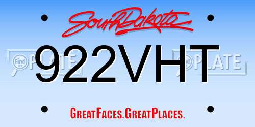922VHT South Dakota License Plate