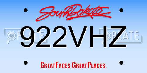 922VHZ South Dakota License Plate