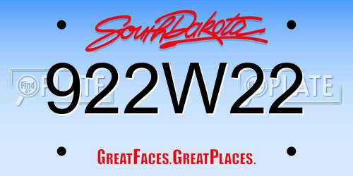 922W22 South Dakota License Plate