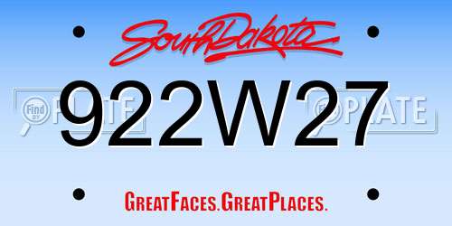 922W27 South Dakota License Plate