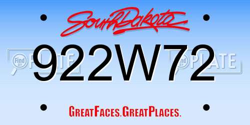 922W72 South Dakota License Plate