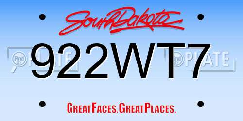 922WT7 South Dakota License Plate