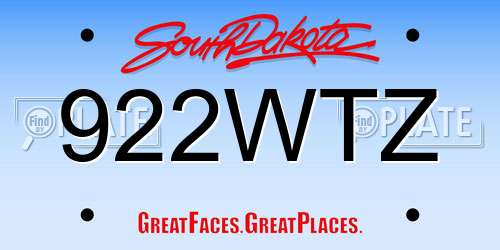 922WTZ South Dakota License Plate