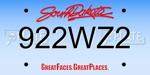 922WZ2 South Dakota License Plate
