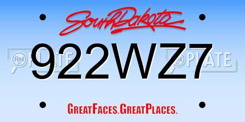 922WZ7 South Dakota License Plate