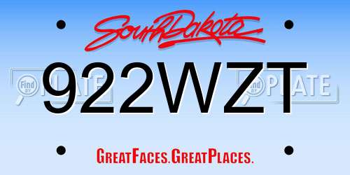 922WZT South Dakota License Plate