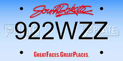 922WZZ South Dakota License Plate