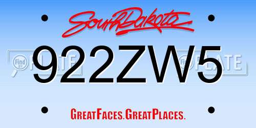 922ZW5 South Dakota License Plate
