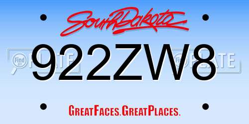922ZW8 South Dakota License Plate