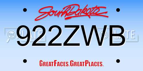 922ZWB South Dakota License Plate