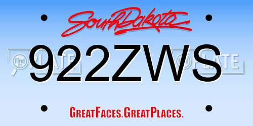 922ZWS South Dakota License Plate