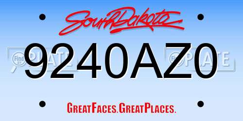 9240AZ0 South Dakota License Plate