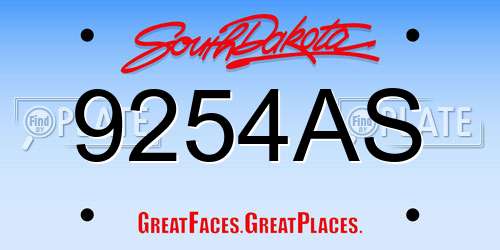 9254AS South Dakota License Plate