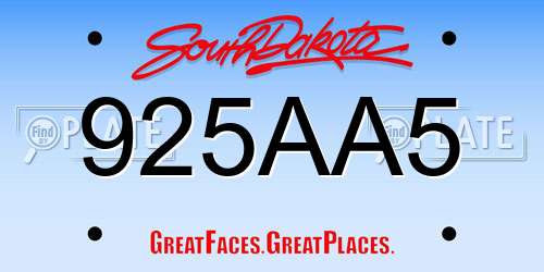 925AA5 South Dakota License Plate