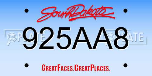 925AA8 South Dakota License Plate