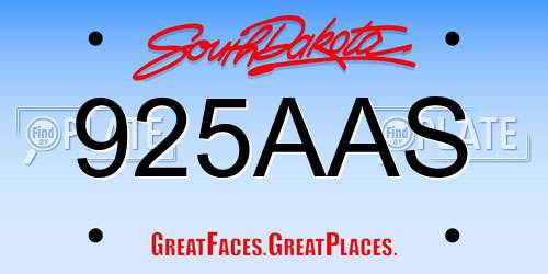 925AAS South Dakota License Plate