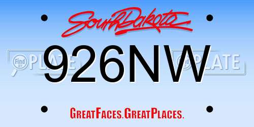 926NW South Dakota License Plate
