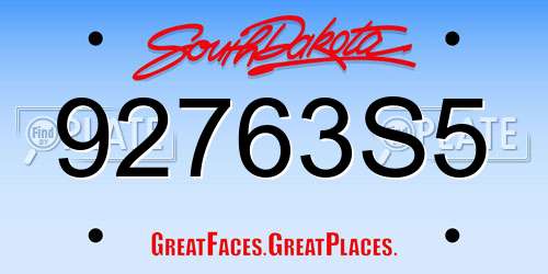 92763S5 South Dakota License Plate