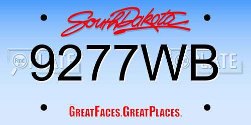 9277WB South Dakota License Plate
