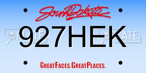 927HEK South Dakota License Plate