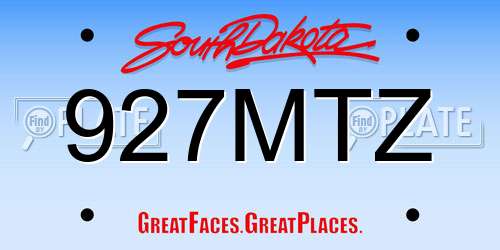 927MTZ South Dakota License Plate