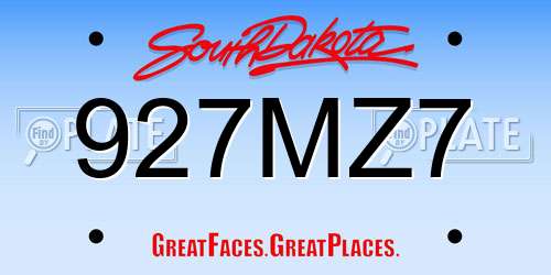 927MZ7 South Dakota License Plate