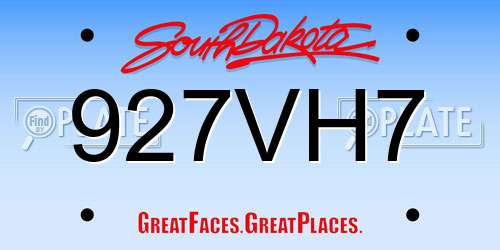 927VH7 South Dakota License Plate