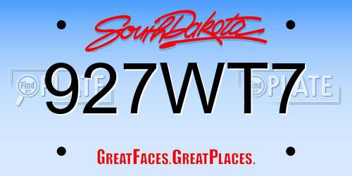 927WT7 South Dakota License Plate