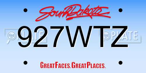 927WTZ South Dakota License Plate