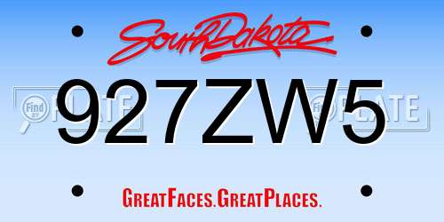 927ZW5 South Dakota License Plate