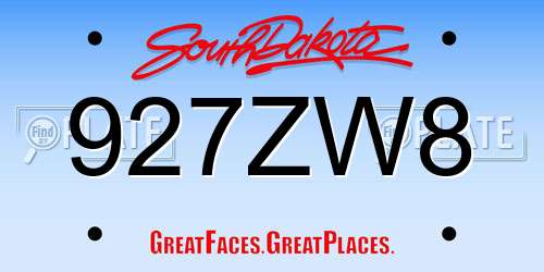 927ZW8 South Dakota License Plate