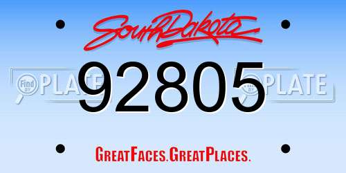 92805 South Dakota License Plate