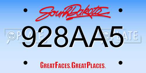 928AA5 South Dakota License Plate