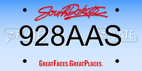 928AAS South Dakota License Plate