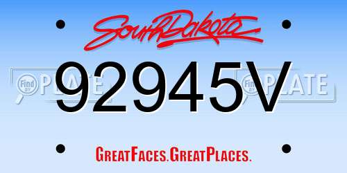 92945V South Dakota License Plate