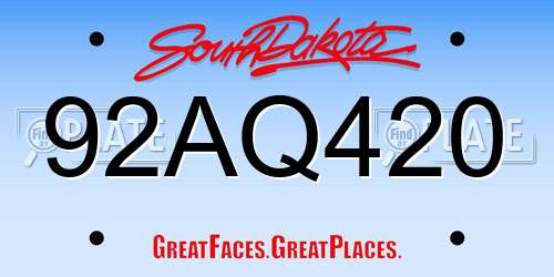 92AQ420 South Dakota License Plate