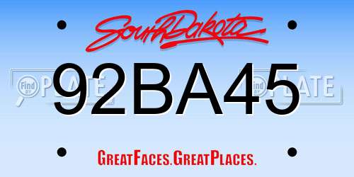 92BA45 South Dakota License Plate