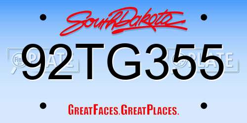 92TG355 South Dakota License Plate