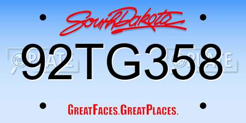 92TG358 South Dakota License Plate