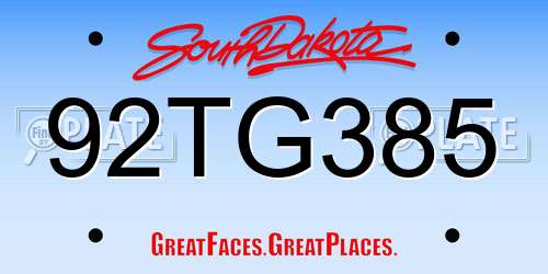 92TG385 South Dakota License Plate
