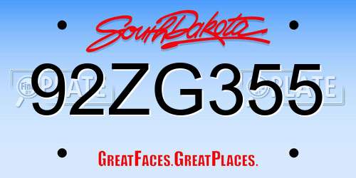 92ZG355 South Dakota License Plate