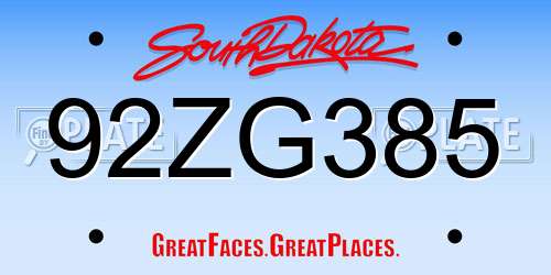 92ZG385 South Dakota License Plate