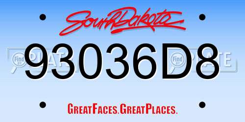 93036D8 South Dakota License Plate