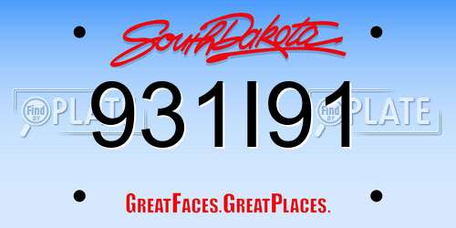 931I91 South Dakota License Plate