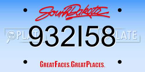 932I58 South Dakota License Plate