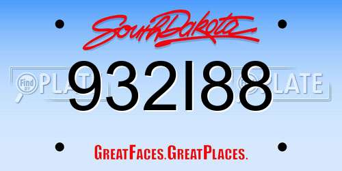 932I88 South Dakota License Plate