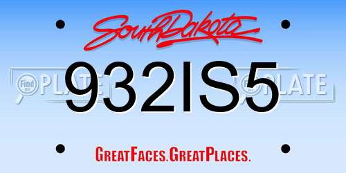 932IS5 South Dakota License Plate